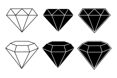 Diamond Icons Set Black And White Flat And 3d Diamonds Vector Stock