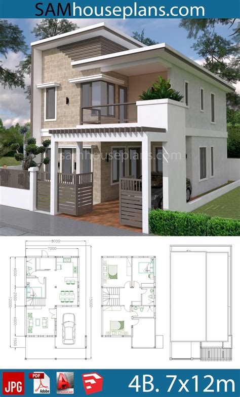 Distribución Y Alturas House Plans 7x12m With 4 Bedrooms Plot 8x15 D89