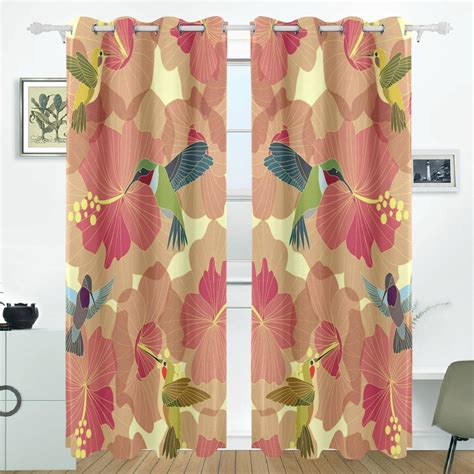 Popcreation Flower Background With Hummingbirds Window Curtain Blackout