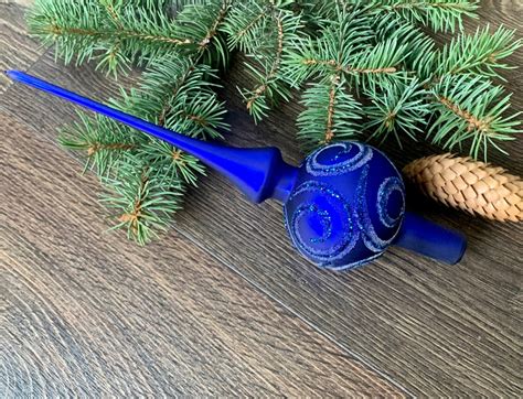 Blue Christmas Glass Tree Topper 10 Inch Vintage Tree Topper Etsy