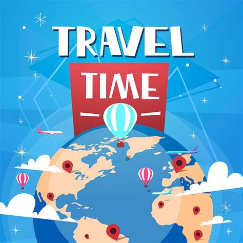 Premium Vector Time To Travel Poster With Air Balloons Over Worlds