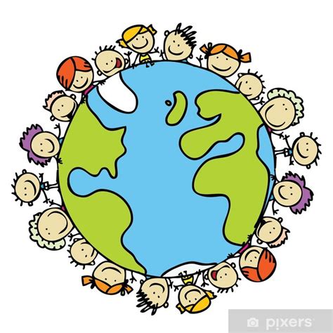 Vinilo Pixerstick Niños De Todo El Mundo Juntos Salvar Al Planeta