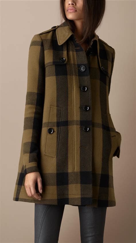 Lyst Burberry Brit Check Wool Blend Swing Coat In Green