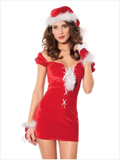 Women Sexy Santa Claus Costume Christmas Party Open Front Dress Naughty