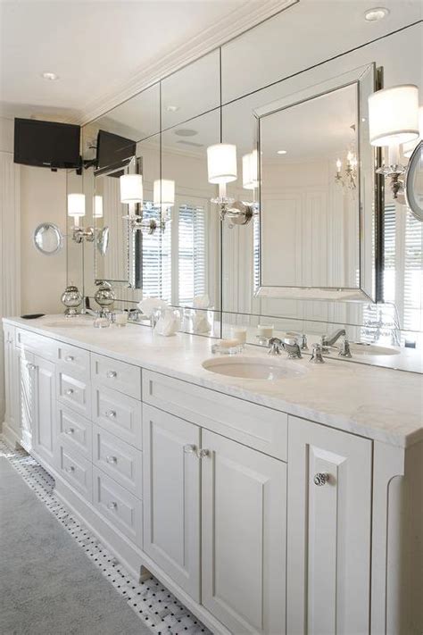 That makeup mirror is perfect for this space! White Master Bathroom TV Ideas