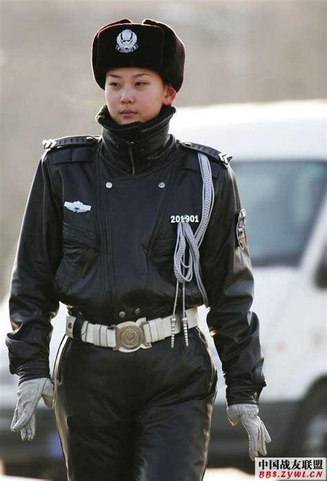 Chinese Policewoman In Full Leather Uniform Military Women Police