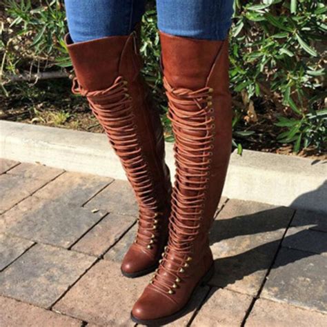 Knee High Booties Woman 2018 Cross Tied Riding Boots Women Shooes