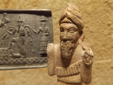 Sumerian Statue And Seal Impression Replica Enki Ishtar Shamash