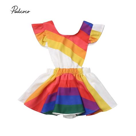 2018 Brand Girl Princess Dress Kids Baby Girls Rainbow Stripe Party