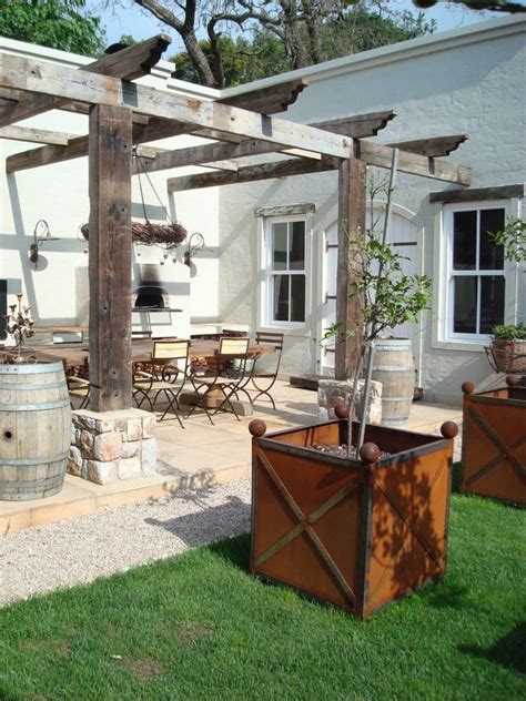 Reclaimed Wood Pergola Patio Traditional With French Country Reclaimed