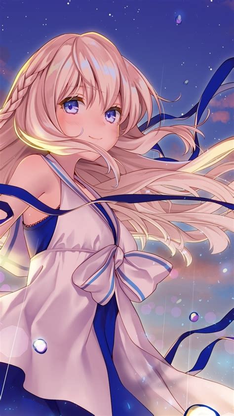 Wallpaper Blonde Long Hair Anime Girl Smiling Raining Dress