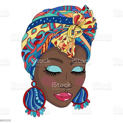 Potret Vector Colorful Seorang Wanita Cantik Afrika Amerika Dalam Tirai