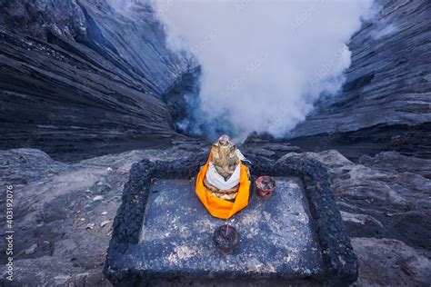 Statue Of The Deity Ganesha In The Crater Of The Bromo Volcano In