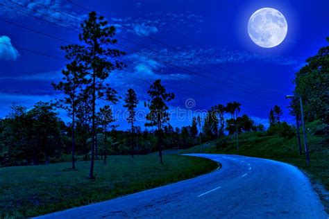 Lonely Road In The Country At Night Stock Image Image Of Fantasy