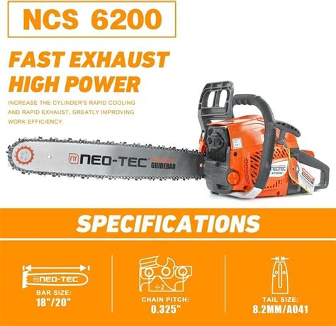 62cc Gas Powered Chainsaw With 20 Guide Bar Saw Chain 2 Stroke Engine