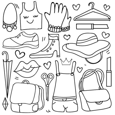 Premium Vector Set Of Woman Fashion Accessories In Doodle Style