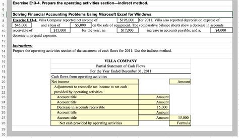 Solved Exercise E13 4 Prepare The Operating Activities Chegg