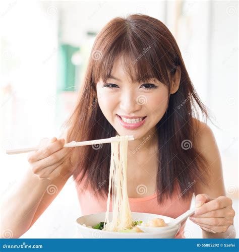 Asian Girl Eating Ramen Stock Photo Image Of Healthy 55882292