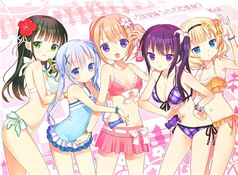 Wallpaper Anime Girls Kawaii Girl White Skin Bikini Swimwear Gochuumon Wa Usagi Desu Ka