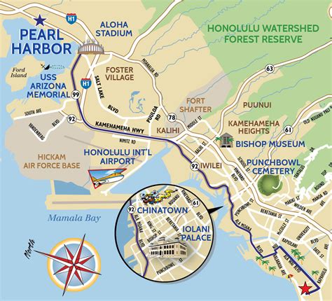 Pearl Harbor Tour Map For A Hawaii Moped Or Scooter Rental