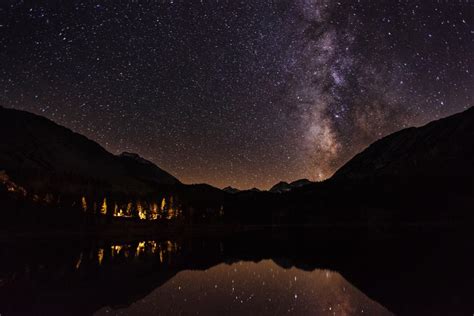 Wallpaper Lake Mountains Starry Sky Night Dark Hd Widescreen