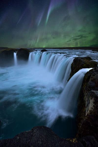 Photographic Print Of Northern Lights At Godafoss Waterfall In Iceland