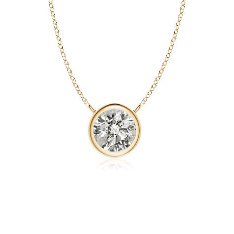 Angara Bezel Set Round Diamond Solitaire Necklace In 14k Solid Gold