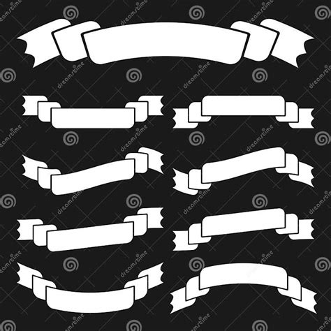 Set Of Flat Isolated White Silhouettes Ribbons Banners Black Background
