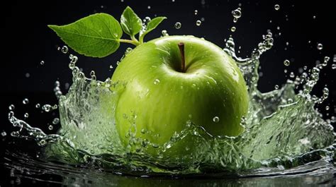 Premium Ai Image Water Splashing On Fresh Green Apple On Black