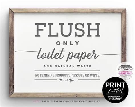 Flush Only Toilet Paper And Natural Waste Printable Sign Etsy