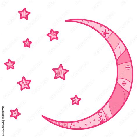 Crescent Moon On White Half Moon And Stars With Abstract Patterns On