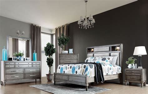 Daphne Gray Upholstered Platform Bedroom Set From Furniture Of America