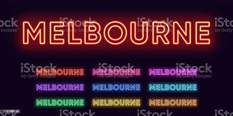 Neon Melbourne Name City In Australia Neon Text Of Melbourne City Stock