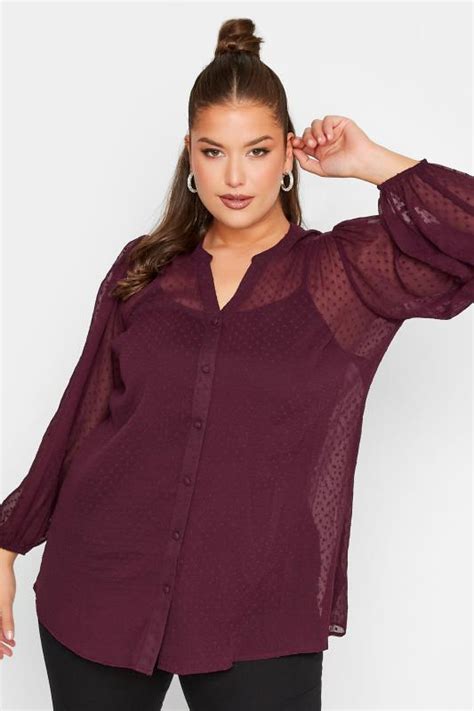Yours London Plus Size Burgundy Red Balloon Sleeve Dobby Blouse Yours