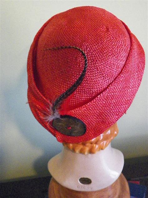 Red Coral Blocked Straw Cloche Style Hat By Baublesandwhatnots Sold