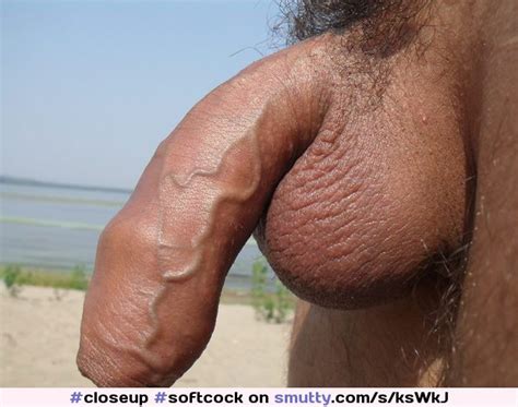 Closeup Softcock Uncut Penis Balls Beach Outdoors Veinycock