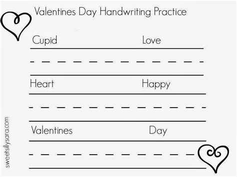 Sweet Silly Sara Valentines Day Handwriting Practice Worksheet
