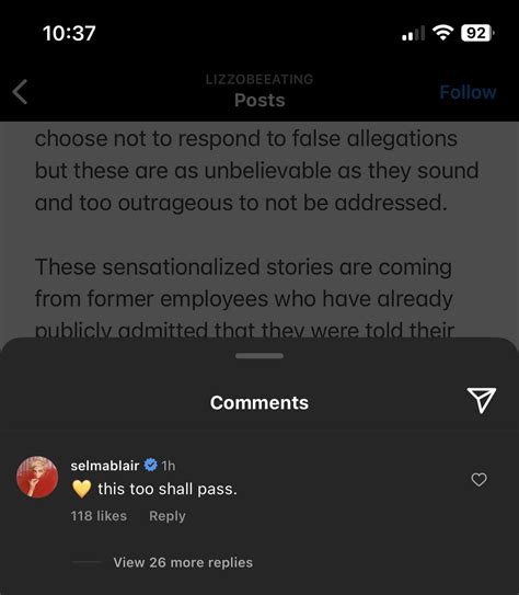 celebrities who have commented on lizzo s public statement from instagram r fauxmoi