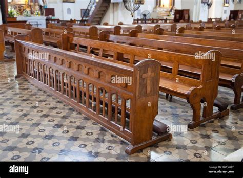 Bench In The Catholic Church Old Wooden Benches In The Cathedral The