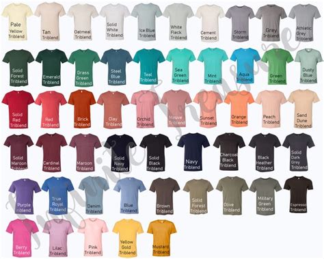 Bella Canvas 3413 Color Chart Unisex Triblend Ss Tee 52 Etsy