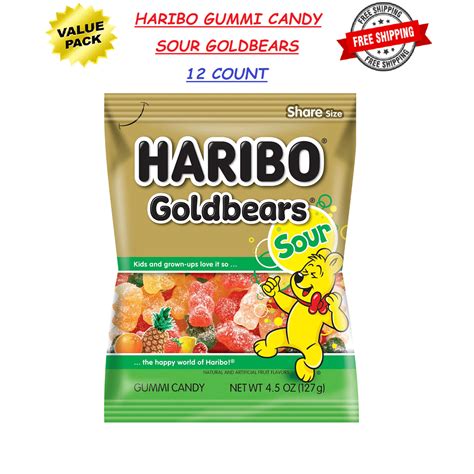 Haribo Gummi Candy Sour Goldbears 45 Ounce Bag Share Size Pack Of