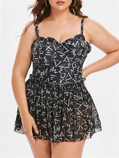 Plus Size Graphic Underwire One Piece Swimsuit With Skirt 43 Off