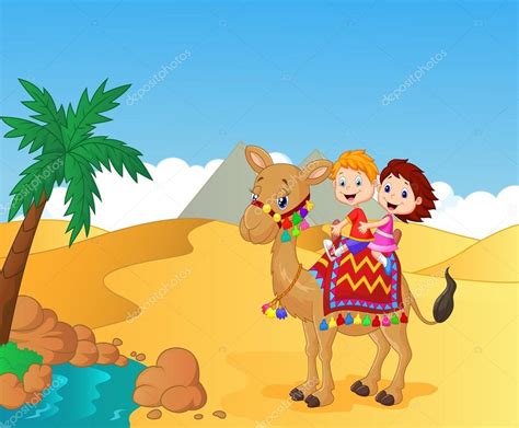 Happy Kids Cartoon Riding Camel — Stock Vector © Tigatelu 63454589