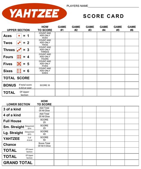 Printable Yahtzee Card Printable Templates