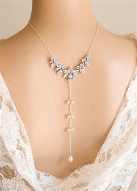 Bridal Backdrop Necklace Crystal And Pearl By Kutyjewelry On Etsy