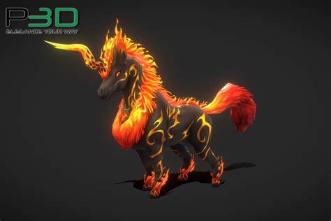 Fantasy Rpg Fire Unicorn 3d Asset Cgtrader