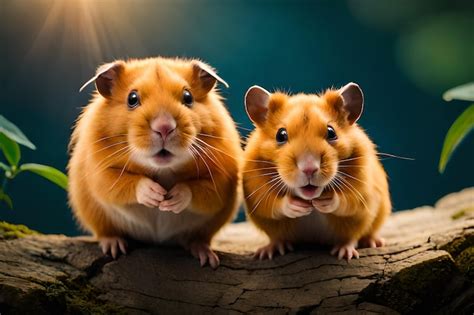 Premium Ai Image Two Hamsters On A Log With The Word Hamster On The