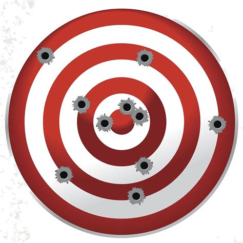 Gun Range Shooting Target With Bullet Holes Red Grey Black