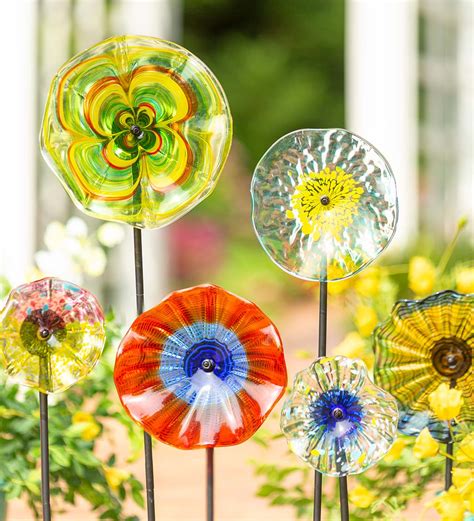 Handcrafted Blown Glass Flower Garden Stake Glass Art Collections Wind And Weather