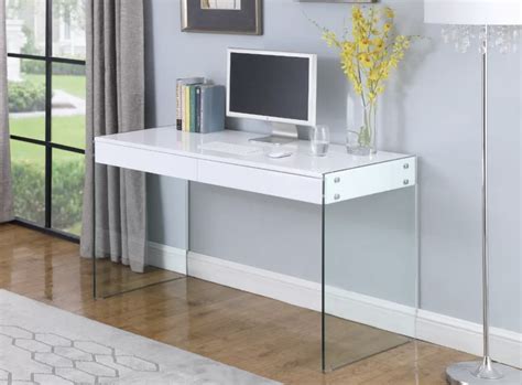 Modern High Gloss White Desk With Glass Legs Portland Oregon Chintaly 6903